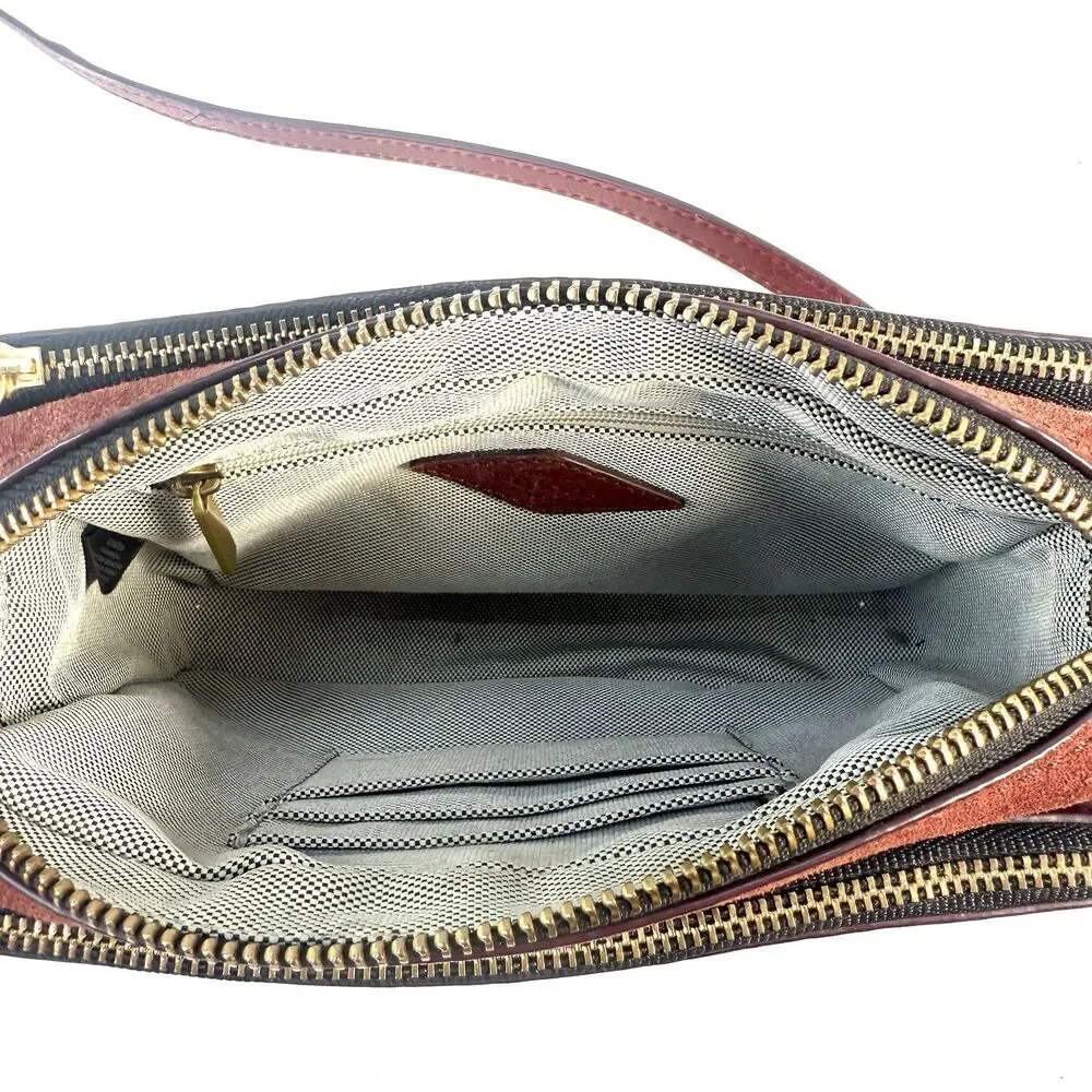 Fossil Campbell Purse Red Burgindy Leather and Suede Sling Bag Crossbody